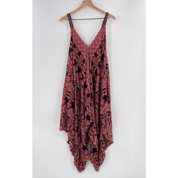 Angie Jumpsuit Womens Small Black Pink Harem Bohemian Wide Leg Sleeveless Boho - Picture 9 of 10